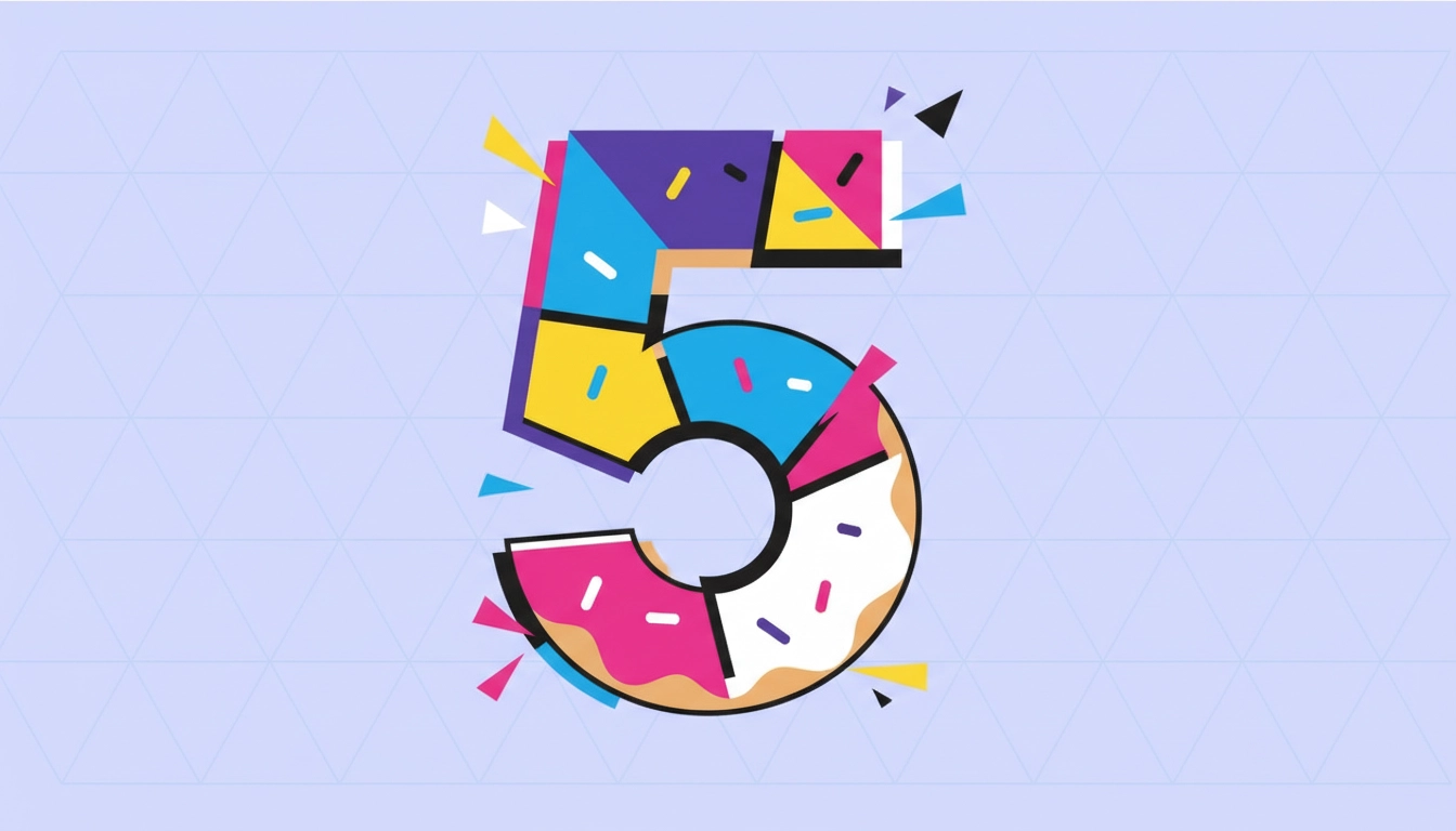 Artistic illustration of the number 5 in the shape of a donut in abstract style, used in Vox 5 branding.