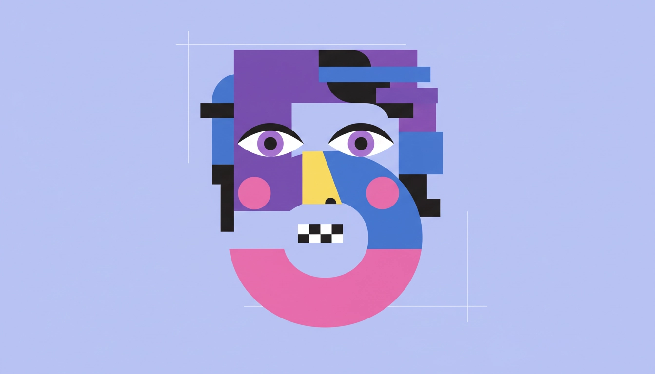 Artistic illustration of the number 5 in the shape of a person in abstract style, used in Vox 5 branding.